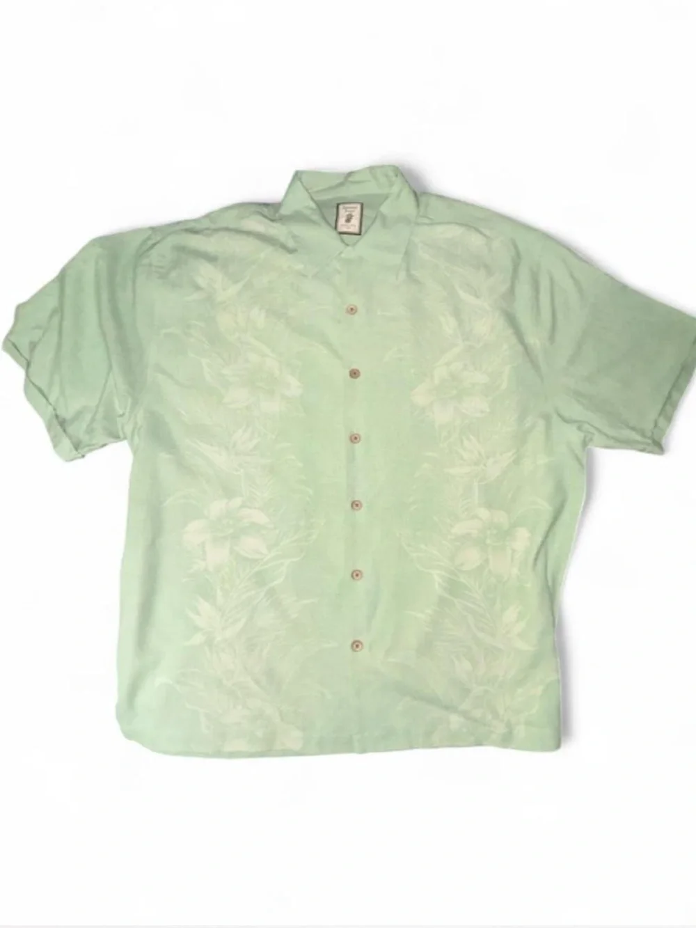 Jamaica Jaxx Sage Green 100% Silk Tropical Floral Camp Shirt Men's XXL